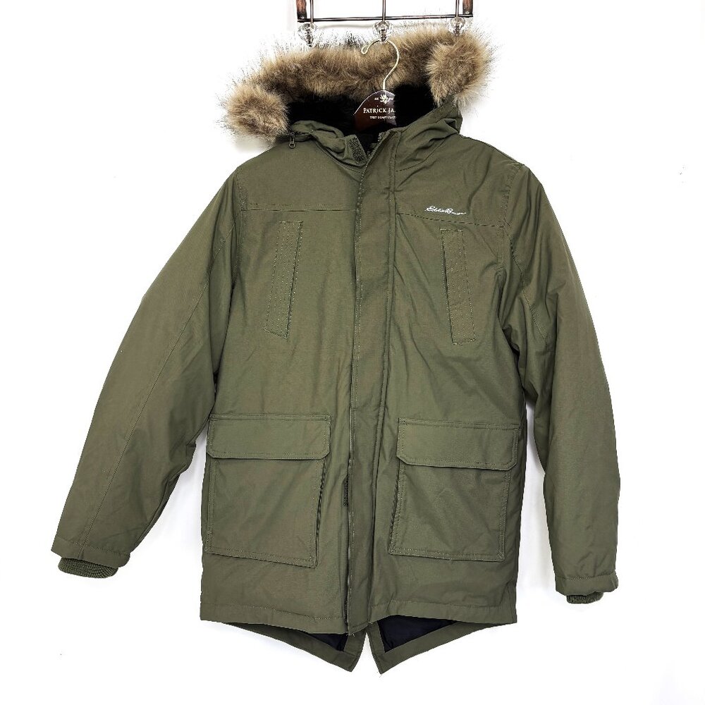 Eddie Bauer Fur Hooded Down Puffer Coat Parka Jacket Kids Large 14-16